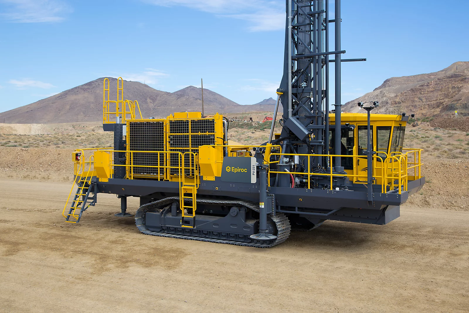 Epiroc surface drill rig undergoing scheduled maintenance inspection at mining site